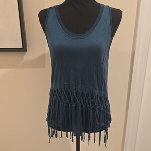 Elegant Teal Fringe Tank Top